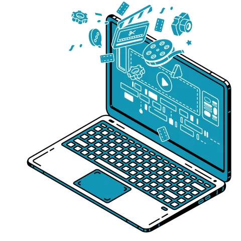 A laptop with video editing elements shown