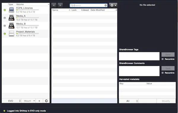 SNS Sharebrowser interface screen